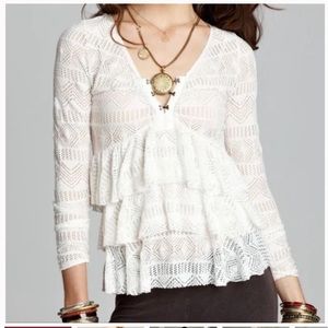 Free People Sweet Dreams Sheer Ivory Lace Tiered Ruffle Blouse Size Medium